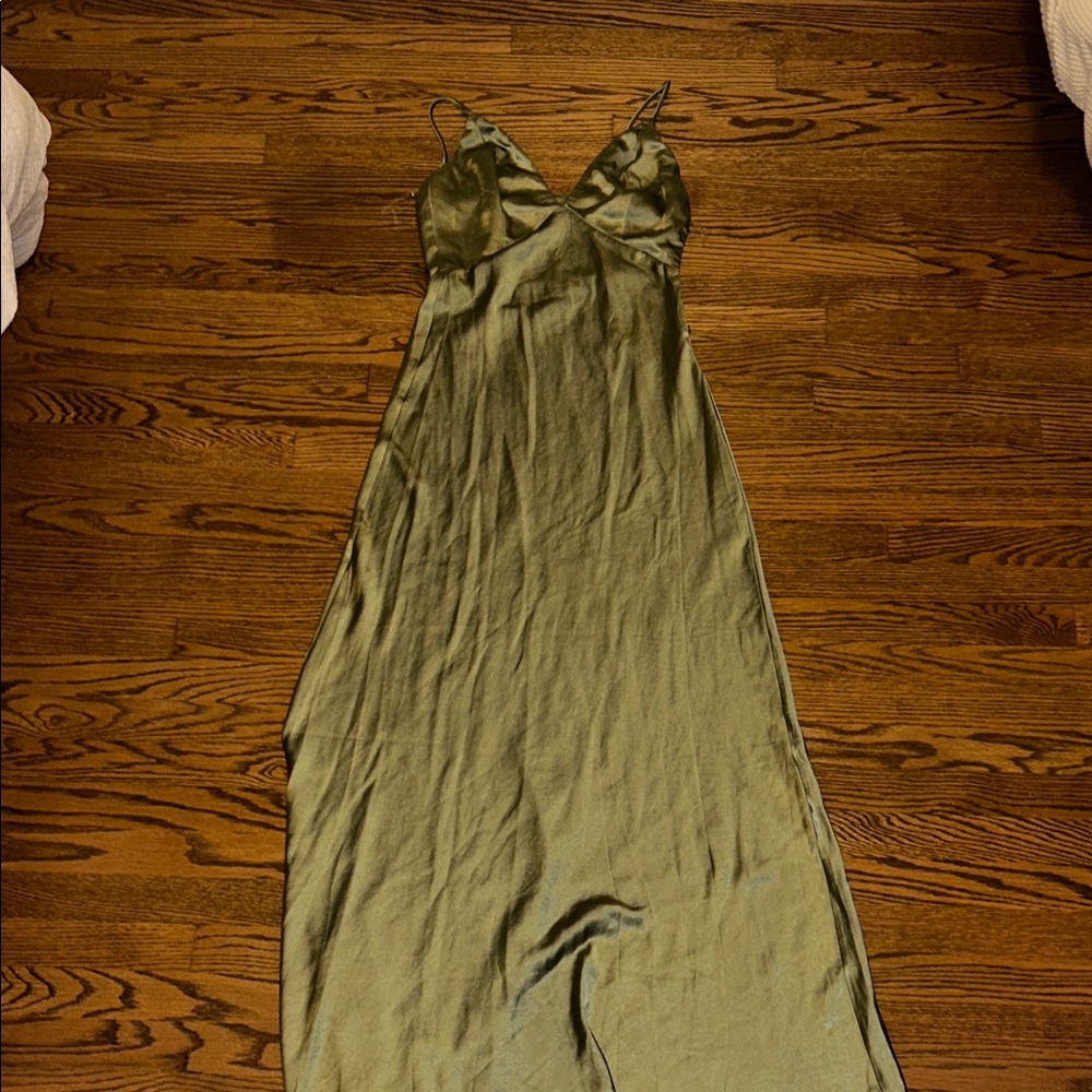 Showpo Olive Satin Maxi Dress - Picture 3 of 5